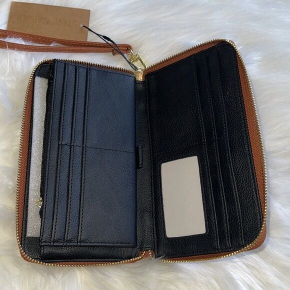 STEVE MADDEN Cognac & Gold Zip Around Wristlet Case Wallet. NWT - Picture 6 of 10